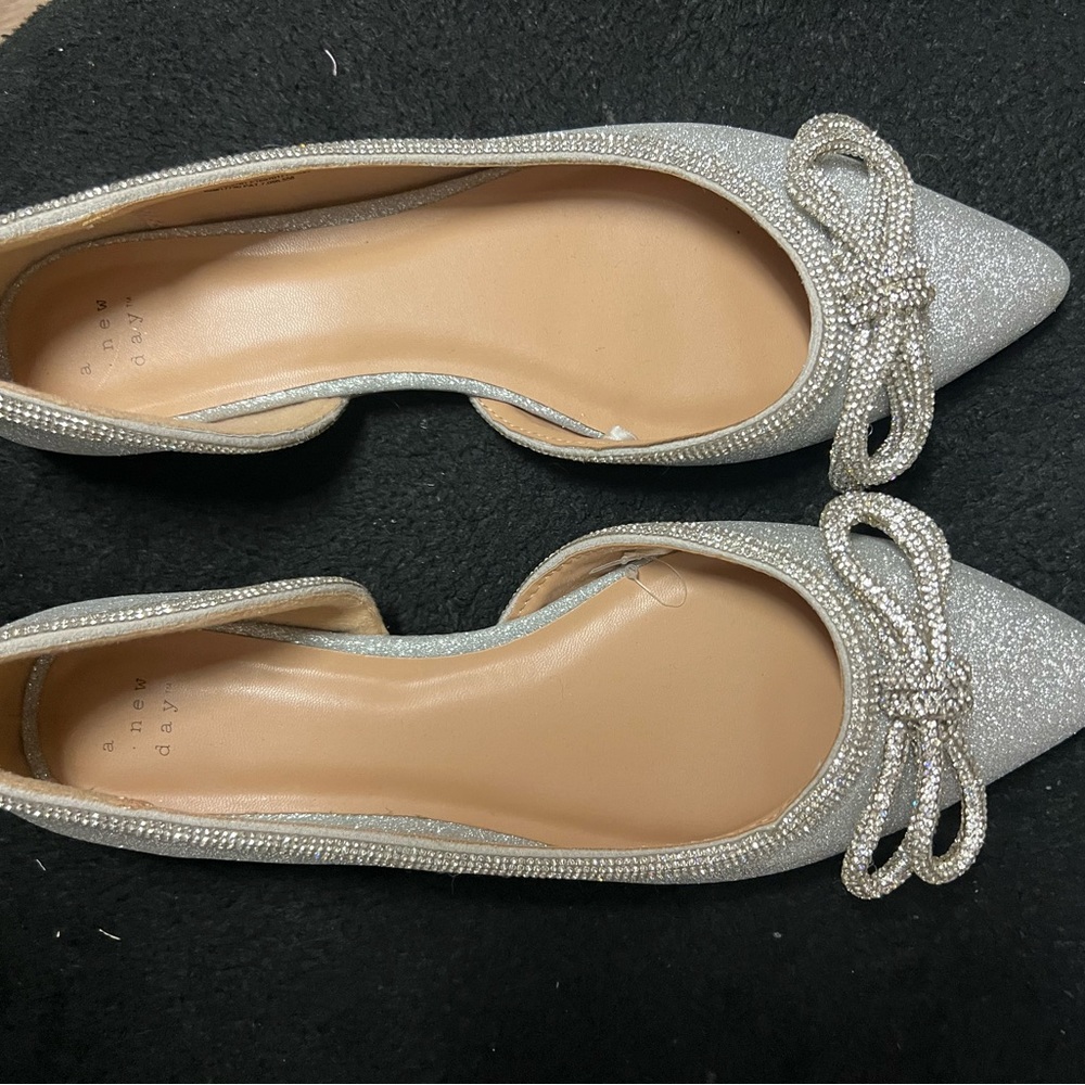Flat pointy silver shoe